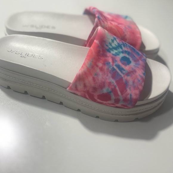 J Slides Blue Pink Tie Dye Brit Stretch Chunky Platform Slip On Sandals NWOT 8.5 - Picture 6 of 16